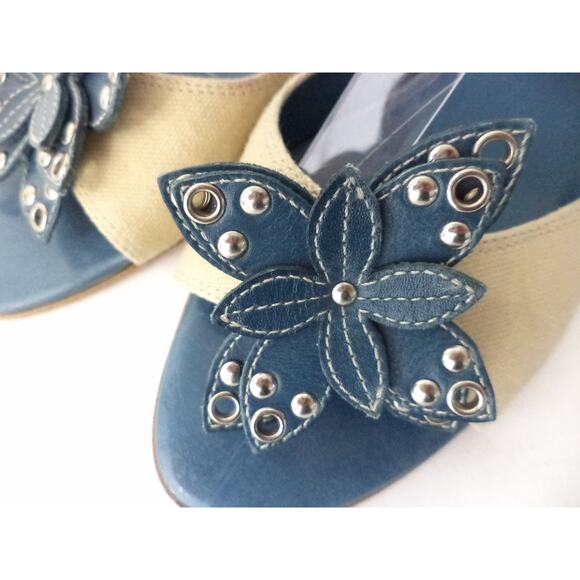 CIRCA JOAN & DAVID ROSEVILLE 8M TURQUOISE LEATHER & TAN ANKLE STRAP SANDAL SHOE - Picture 3 of 10